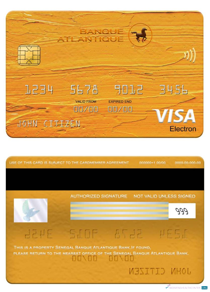Download Senegal Banque Atlantique Bank visa electron card Photoshop template
